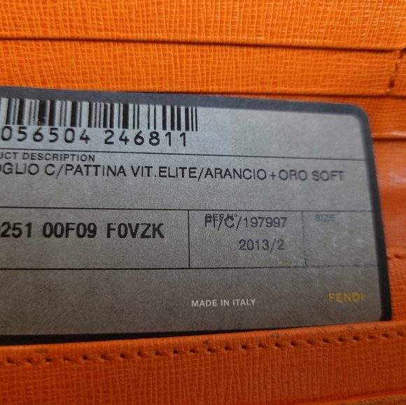Authentic FENDI Logo Plate Leather Long Wallet Orange Italy - Picture 2 of 13